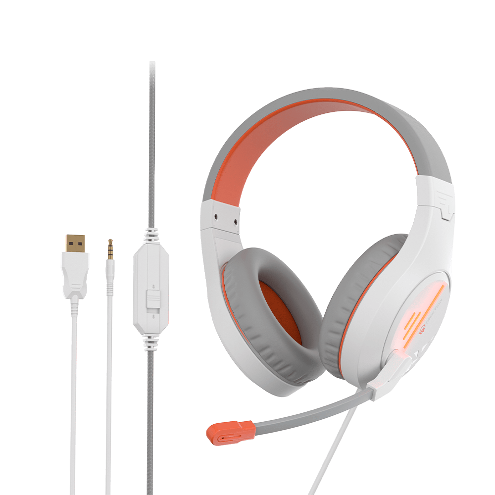 Meetion MT-HP021 Gaming Headset - 3.5mm Audio / USB RGB / White + Orange