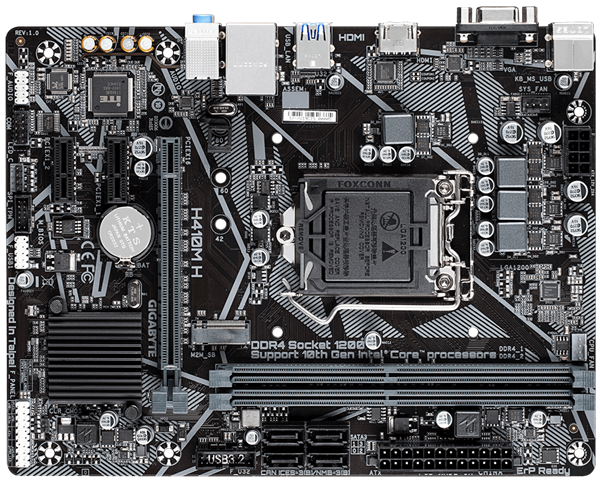 Gigabyte H410M-H Motherboard - LGA1200 / DDR4 / HDMI, DVI-D, VGA / 4*SATA3 / m2 / PCIe