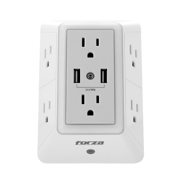 Forza FWT-6201USB - Outlet &amp; Surge Protector / 1875W / 110V / 6 Outlets / NEMA / 2 USB / White