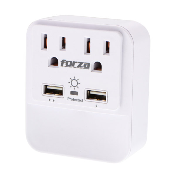 Forza Socket and Surge Protector 2 Outputs FWT-221USB / 1875W / 110V / NEMA / 2 USB / White