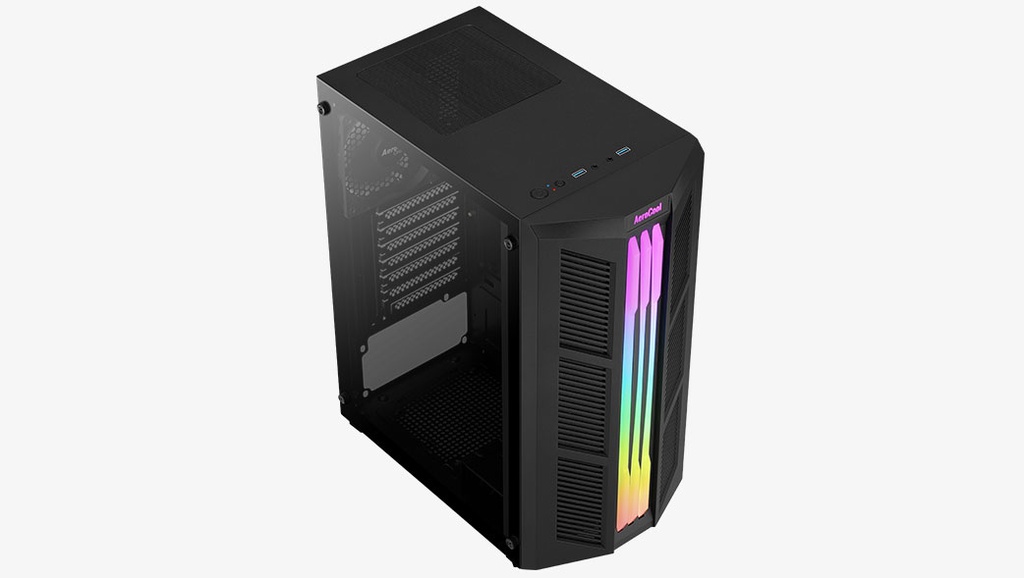 AeroCool Prime  Gaming Case - ATX Mid Tower / Glass Panel / Fan RGB / Black