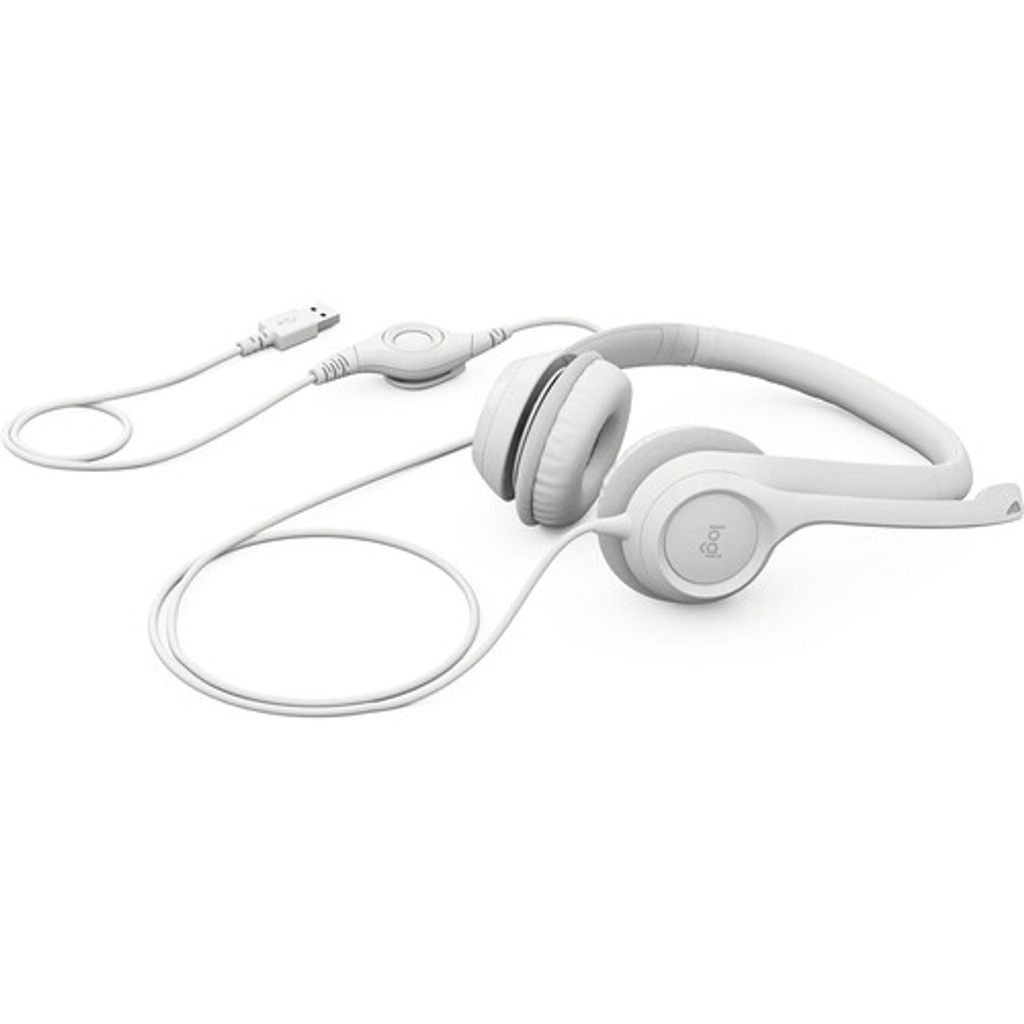 Logitech H390 Headset with Microphone - USB / In-Line Controls / White