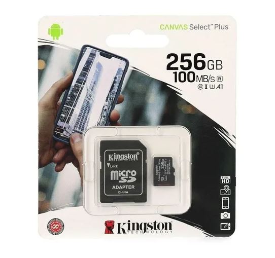 Kingston MicroSD 256GB Canvas Select+ / Con Adaptador / Negra