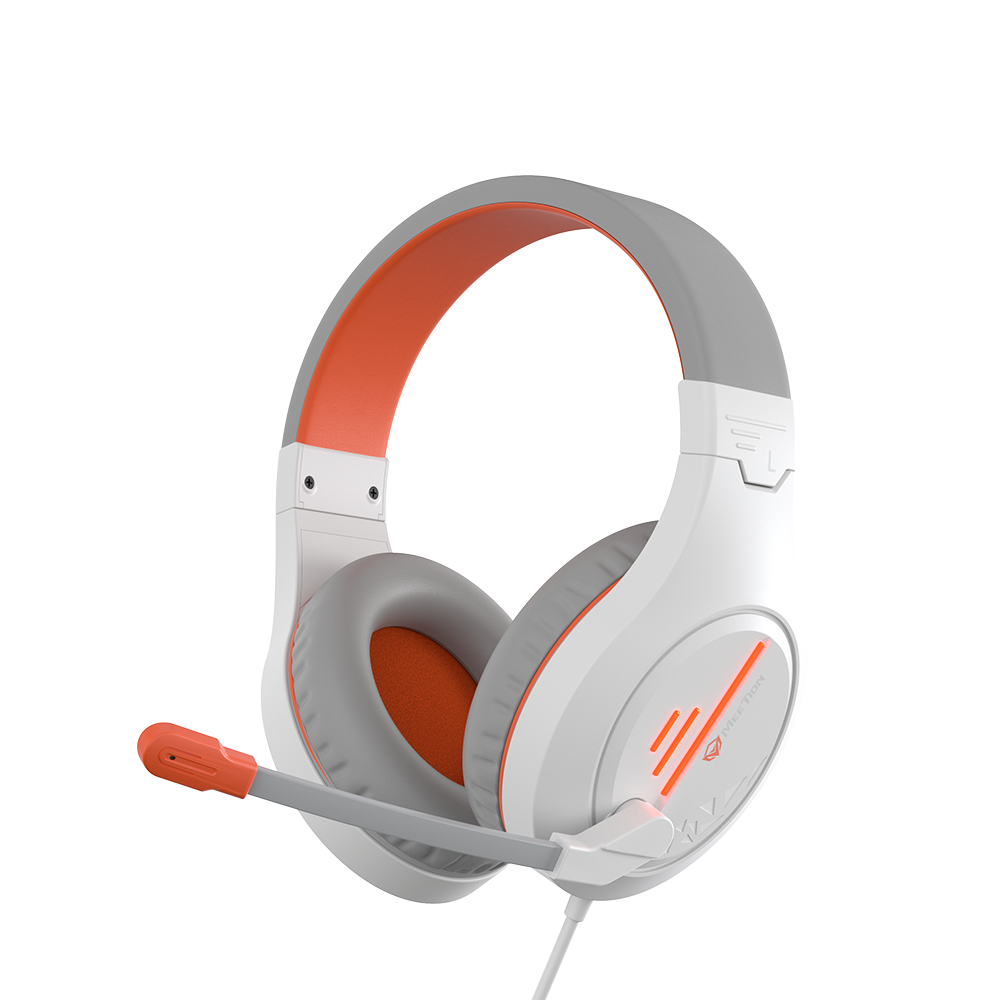 Meetion MT-HP021 Gaming Headset - 3.5mm Audio / USB RGB / Blanco + Naranja