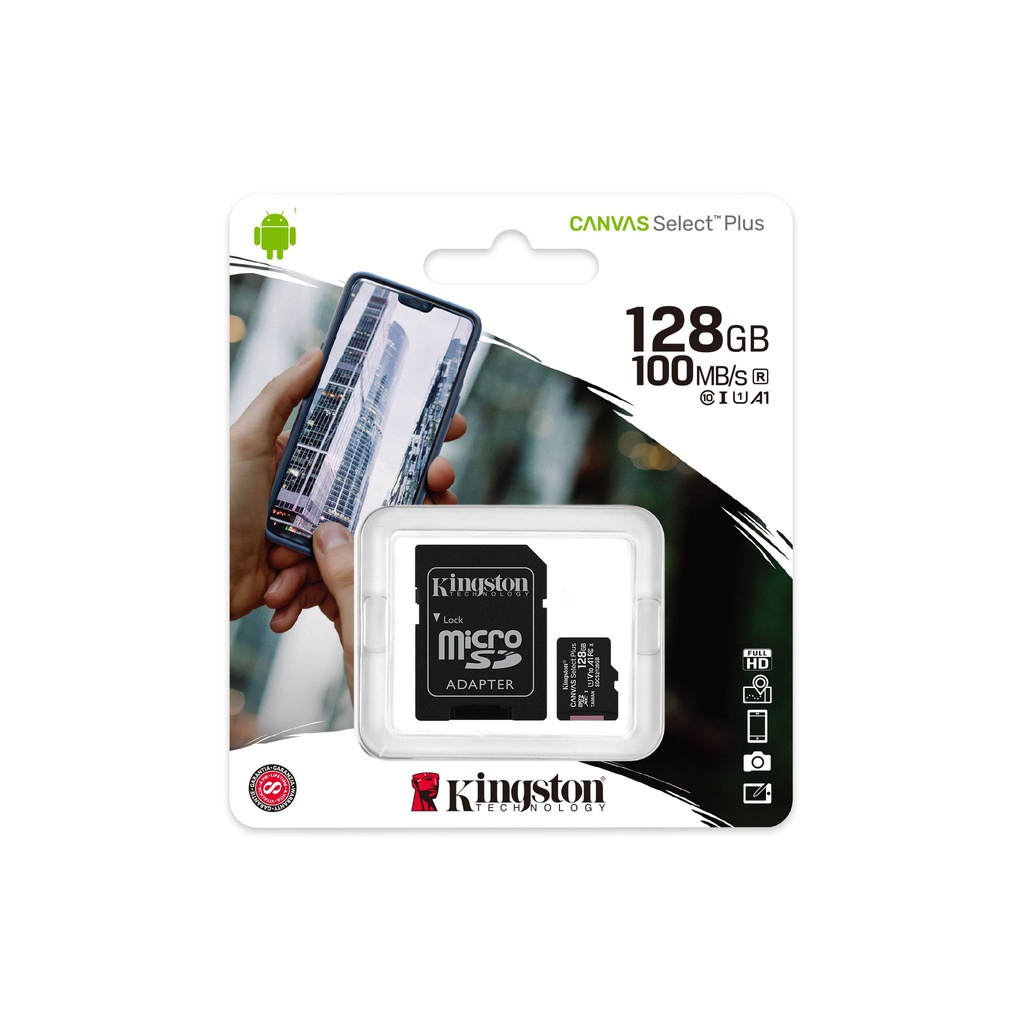 Kingston MicroSD 128GB Canvas Select+ / Con Adaptador / Negra