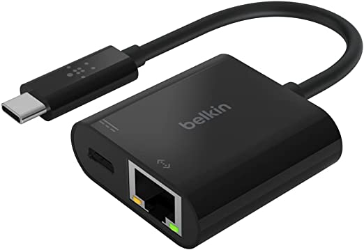 Belkin INC001btBK - Adaptador USB-C a Ethernet + carga para MAC y Ipad / 60w / Negro