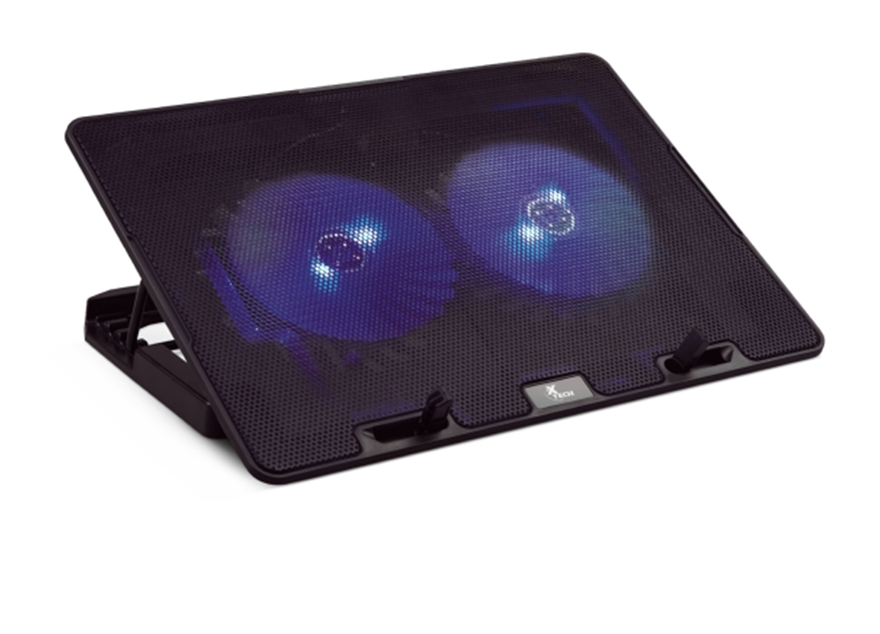 Xtech XTA-155 - Portable Aluminum Notebook Stand With Fan / Until 15.6&quot; / 2x USB / Blue Led / Black