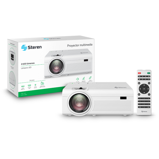 Steren PRO-240 Proyector Multimedia de HDcon 2105I Lumens, USB, HDMI, microsd, AUX 3.5mm, Control Remoto