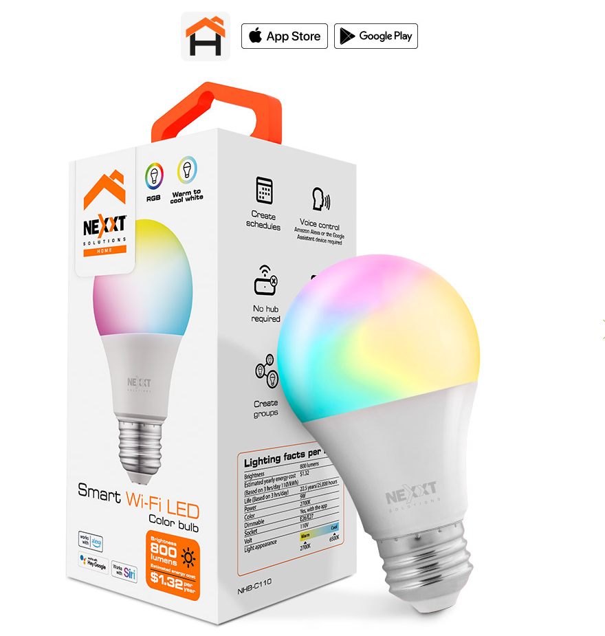 Nexxt NHB-C110 - Smart LED Bulb / RGB / Wifi / 110V / White