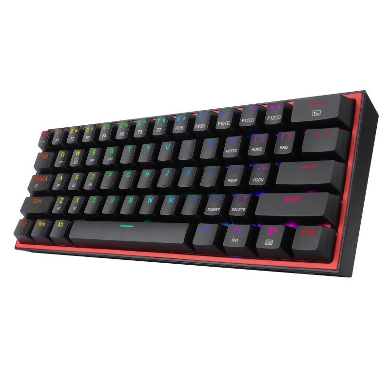 REDRAGON FIZZ PRO Teclado GAming Mecánico 60% Inalambrico - 2.4GHz, BT, USB / Negro