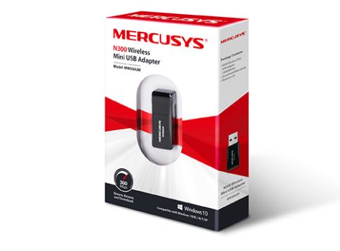Mercusys MW300UM N300 Mini Adaptador USB Inalámbrico / Negro