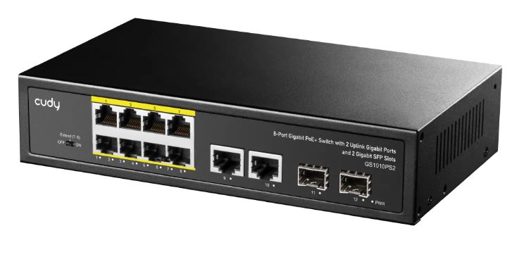 Cudy GS1010PS2 8-Port 10/100/1000 PoE+ Switch Whith 2 Uplink Gigabit Port and 2 Gigabit SFP Slots 
