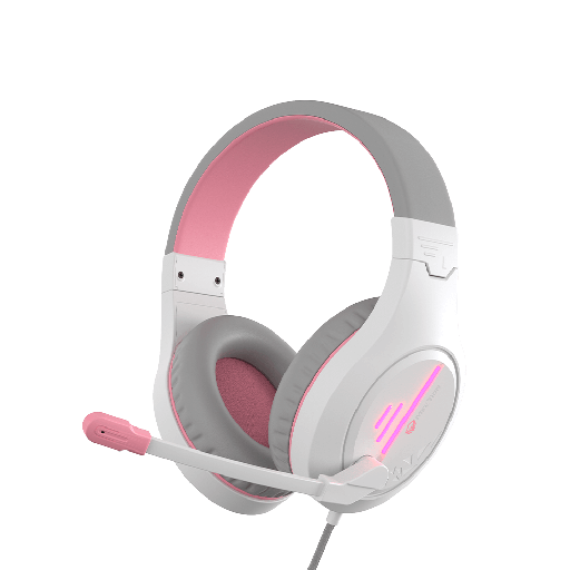 [MET-GAM-HYM-MTHP021WP-PK-121] Meetion MT-HP021 Gaming Headset - 3.5mm Audio / USB RGB / Blanco + Rosado