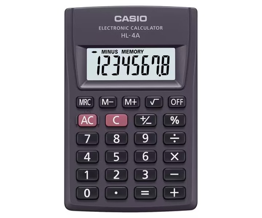 [CAS-MSC-ACC-HL4A-BK-123] Casio HL-4A - Calculadora de Bolsillo / 8 dígitos / Negro