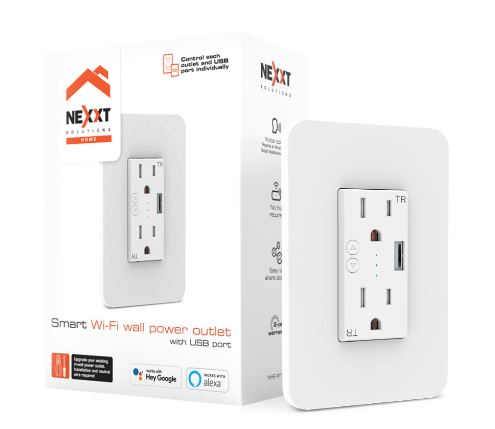 [NEX-NET-NET-W100-WH-223] Nexxt NHE-W100 - Smart Wall Outlet / USB / White  