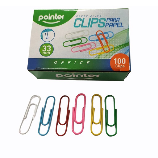 [POI-MSC-OFF-PC33MM100B-NA-323] Pointer PC-33MM-100B Colored Paper Clips - 100pcs