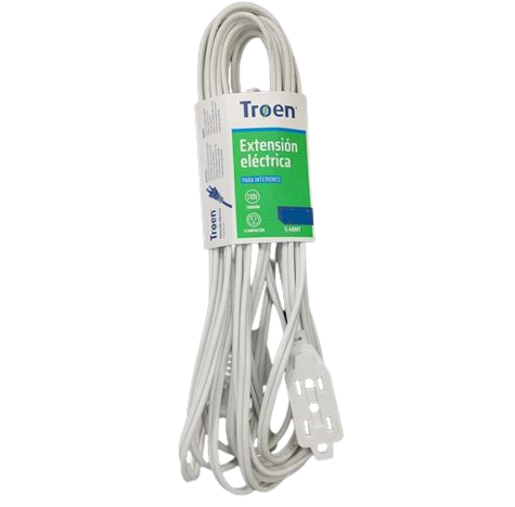 [TRO-CBL-ELE-7A136F060112FT-WH-323] Troen Electric Extension Cord - 12ft / 2*18AWG / 8A / Indoor / White