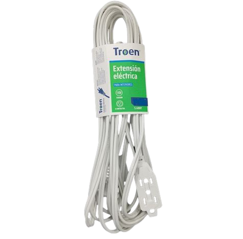 [TRO-CBL-ELE-7A136F060118FT-WH-323] Troen Electric Extension Cord - 18ft / 2*18AWG / 8A / Indoor / Blanco