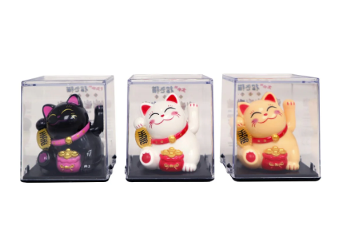 [GNC-MSC-TOY-NEKOACRYLIC-NA-323] Maneki-Neko Golden Lucky Cat With Acrylic Box -  Small , Solar Powered