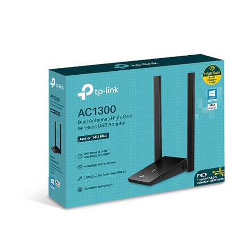 [TPL-NET-ADP-0152502342-BK-323] Tp-Link Archer T4U Plus Black Wireless Dual Band USB Adapter / AC1300 / Black
