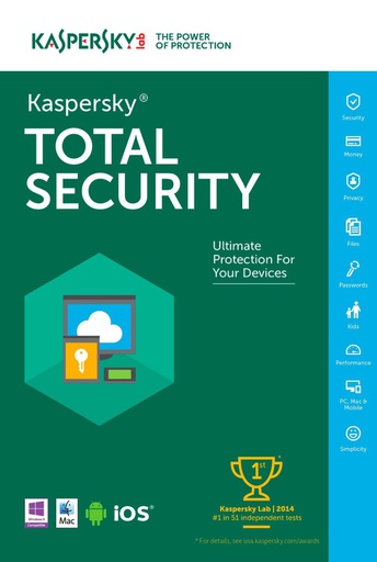 [KAS-SFT-AV-TOTALS1-NA-323] Kaspersky Total Security - 1 User / 1 Year
