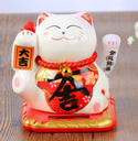 Maneki-Neko Lucky Cat Ceramic - Medium, Solar Powered