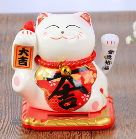 [GNC-MSC-TOY-NEKOM-NA-423] Maneki-Neko Lucky Cat Ceramic - Medium, Solar Powered