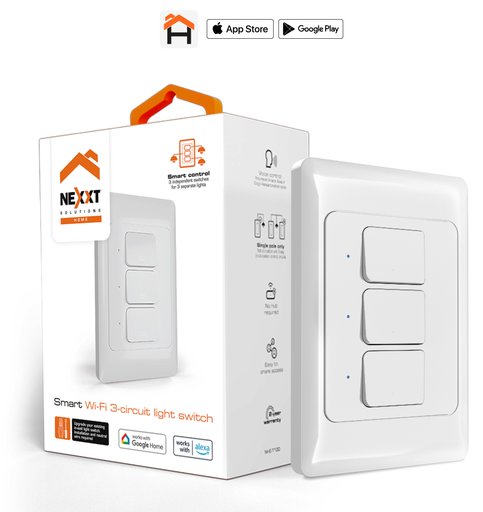 [NEX-NET-GAD-T100-WH-124] Nexxt NHE-T100 - Interruptor de 3 circuitos inteligente con conexión Wi-Fi / Blanco