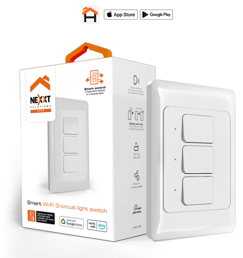[NEX-NET-GAD-T100-WH-124] Nexxt NHE-T100 - Smart Wi-Fi 3 circuit light switch / White 