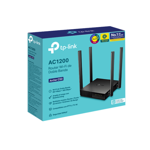 [TPL-NET-ROU-ARCHERC50-BK-224] TP-LINK Archer C50 AC1200 Router wifi de Doble Banda