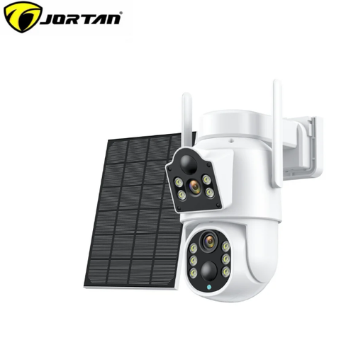 [CAM-SEG-JOR-JT8699T-WH-225] JORTAN JT-8699T Cámara Smart Dual WiFi Solar - IP66, 2-Via Audio, PTZ, IR, Detección de Movimiento