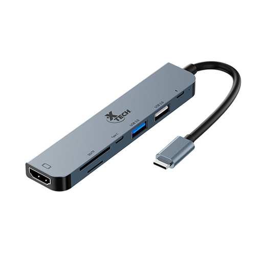 [XTC-MSC-ACC-XTC571-BK-325] Xtech XTC-571 - Adaptador multipuerto 7 en 1 con conexión USB-C / HDMI + PD + USB-C + USB2.0 + USB3.0 + TF + SD
